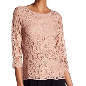 ADRIANNA PAPELL NWT Pink 3/4 Length Sleeve Lace Top M
